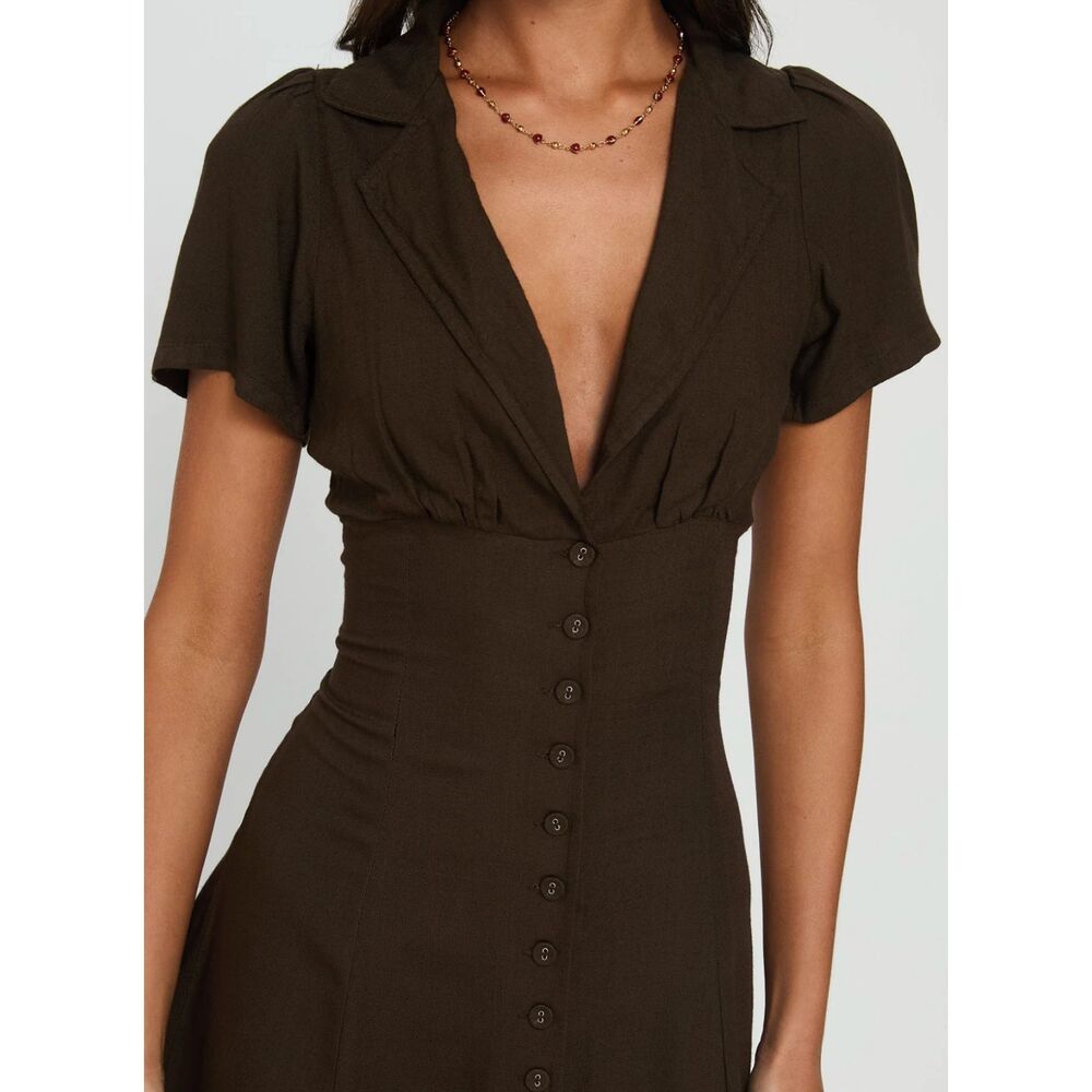 Princess Polly Pique Button Down Mini Dress Brown NWT - Picture 4 of 12